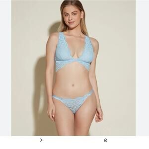 Cosabella Magnolia Floral Blue Sheer Lace Wireless Bralette Bra & Panty Set